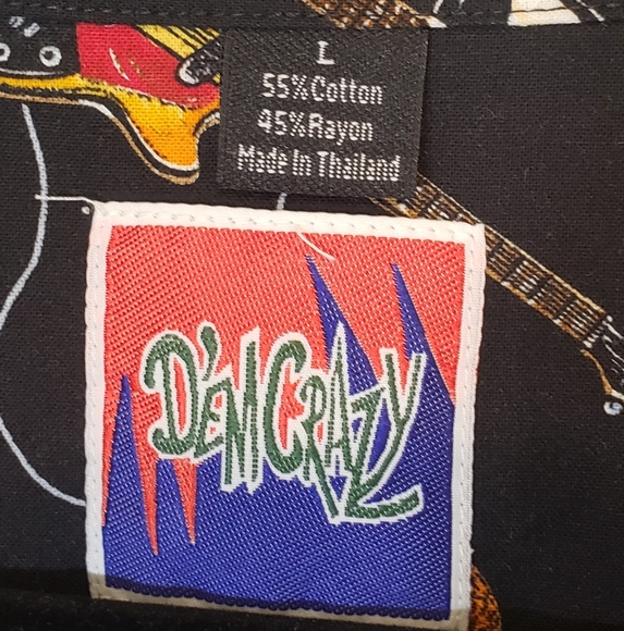 D'EMCRAZY Vintage Men's Black Guitar All Over Print Button Down Shirt Size Large - Picture 3 of 9